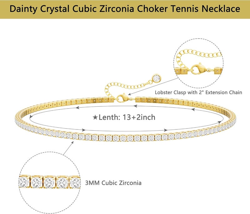 Robaice Tennis Necklace for Women, 14K Gold/Silver Plated Rhinestone Choker Necklace for Women, Dainty Cubic Zirconia Cut Faux Diamond Chain - Image 5